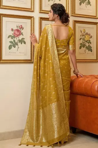 Mustard woven tissue silk saree with blouse