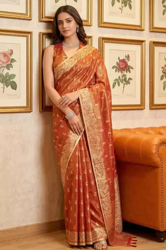 Orange woven tissue silk saree with blouse
