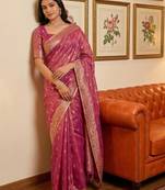 Rani pink woven tissue silk saree with blouse