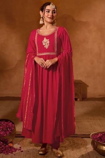 Women's Beautiful Embroidery Work Viscose Silk Fabric Straight Kurta Pant and Dupatta Set