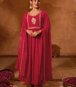 Women's Beautiful Embroidery Work Viscose Silk Fabric Straight Kurta Pant and Dupatta Set