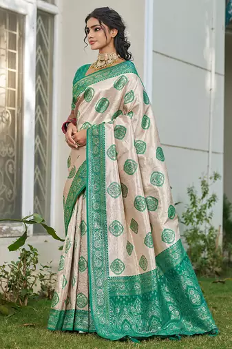 Green silk blend woven saree with blouse