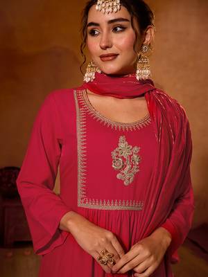 Women's Beautiful Embroidery Work Viscose Silk Fabric Straight Kurta Pant and Dupatta Set 2