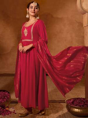 Women's Beautiful Embroidery Work Viscose Silk Fabric Straight Kurta Pant and Dupatta Set 3
