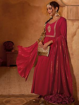 Women's Beautiful Embroidery Work Viscose Silk Fabric Straight Kurta Pant and Dupatta Set 5