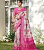 Pink silk blend woven saree with blouse