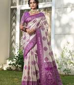 Purple silk blend woven saree with blouse