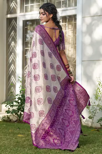 Purple silk blend woven saree with blouse