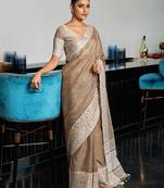 Grey linen zari work saree with blouse