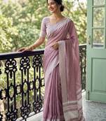 Purple linen zari work saree with blouse