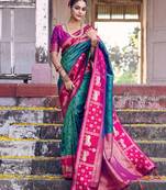 Rama soft silk woven saree with blouse