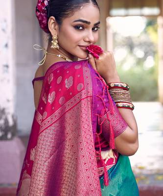 Rama soft silk woven saree with blouse 2