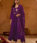Women's Beautiful Embroidery Work Viscose Silk Fabric Straight Kurta Pant and Dupatta Set
