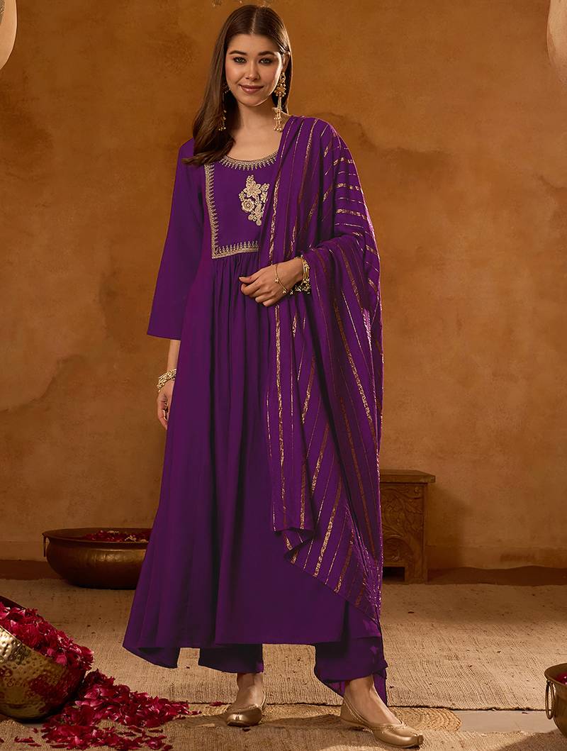 Women's Beautiful Embroidery Work Viscose Silk Fabric Straight Kurta Pant and Dupatta Set