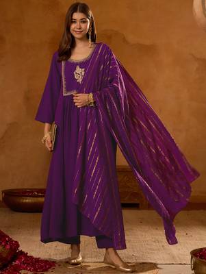 Women's Beautiful Embroidery Work Viscose Silk Fabric Straight Kurta Pant and Dupatta Set 3