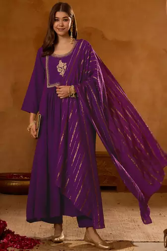 Women's Beautiful Embroidery Work Viscose Silk Fabric Straight Kurta Pant and Dupatta Set