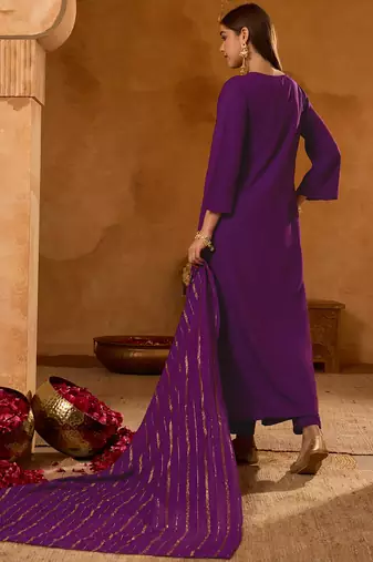 Women's Beautiful Embroidery Work Viscose Silk Fabric Straight Kurta Pant and Dupatta Set