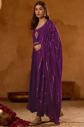 Women's Beautiful Embroidery Work Viscose Silk Fabric Straight Kurta Pant and Dupatta Set