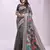 Grey linen cotton woven saree with blouse