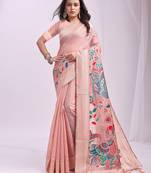 Pink linen cotton woven saree with blouse