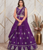 Purple sequins and thread embroidered georgette lehenga choli