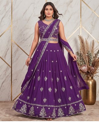 purple sequins georgette lehenga choli 2