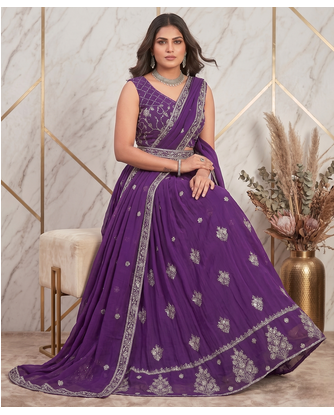 purple sequins georgette lehenga choli 3