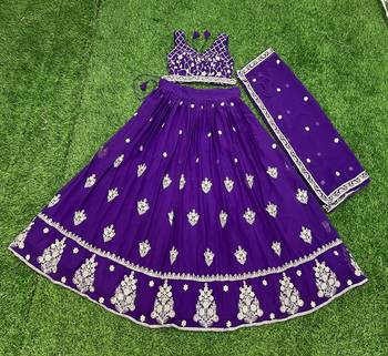 purple sequins georgette lehenga choli 4