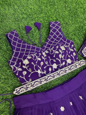purple sequins georgette lehenga choli 5
