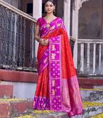Red soft silk woven saree with blouse