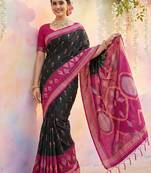Black soft silk printed saree with blouse