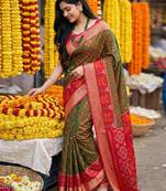 Mehendi pochampally silk woven saree with blouse