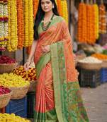 Orange pochampally silk woven saree with blouse