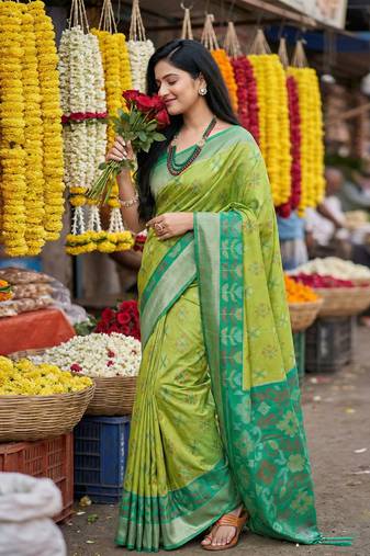 Parrot pochampally silk woven saree with blouse