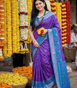 Violet pochampally silk woven saree with blouse