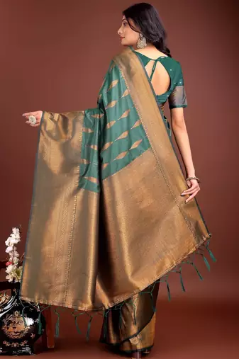green banarasi silk woven saree with blouse