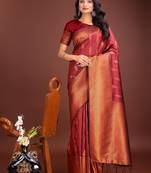 Maroon banarasi silk woven saree with blouse