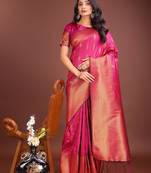 Pink banarasi silk woven saree with blouse