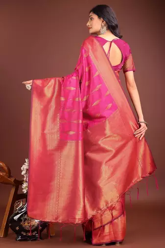 Pink banarasi silk woven saree with blouse