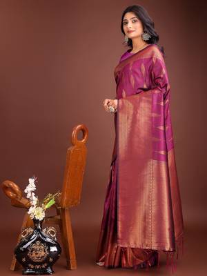 Purple banarasi silk woven saree with blouse 3