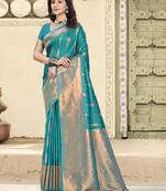 Blue soft silk woven saree with blouse