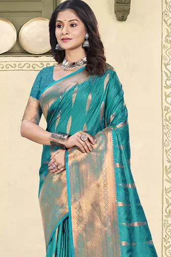 Blue soft silk woven saree with blouse