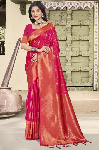 Red soft silk woven saree with blouse