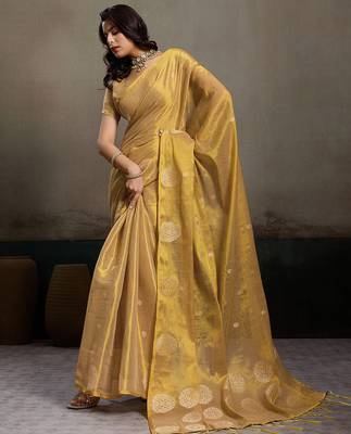 Gold tissue silk woven saree with blouse 1