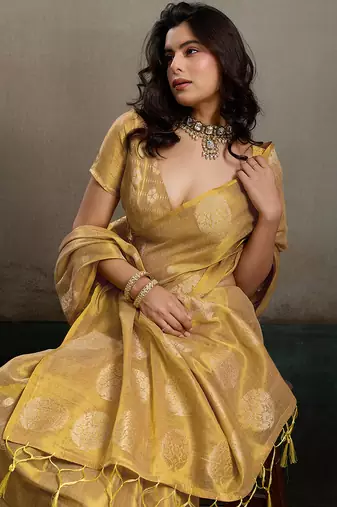 Gold tissue silk woven saree with blouse
