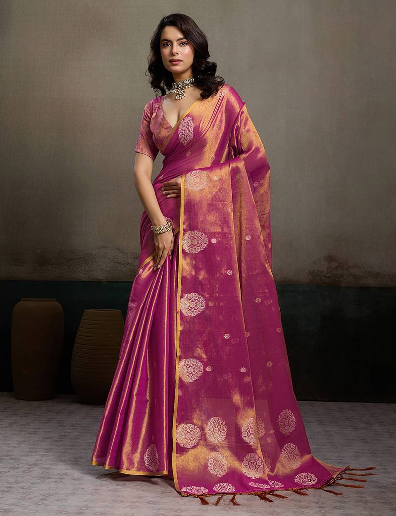 Purple tissue silk woven saree with blouse