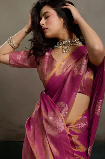 Purple tissue silk woven saree with blouse