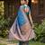 Blue silk blend woven saree with blouse