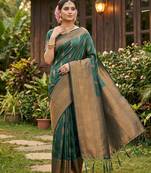 D green silk blend woven saree with blouse