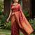 Maroon silk blend woven saree with blouse